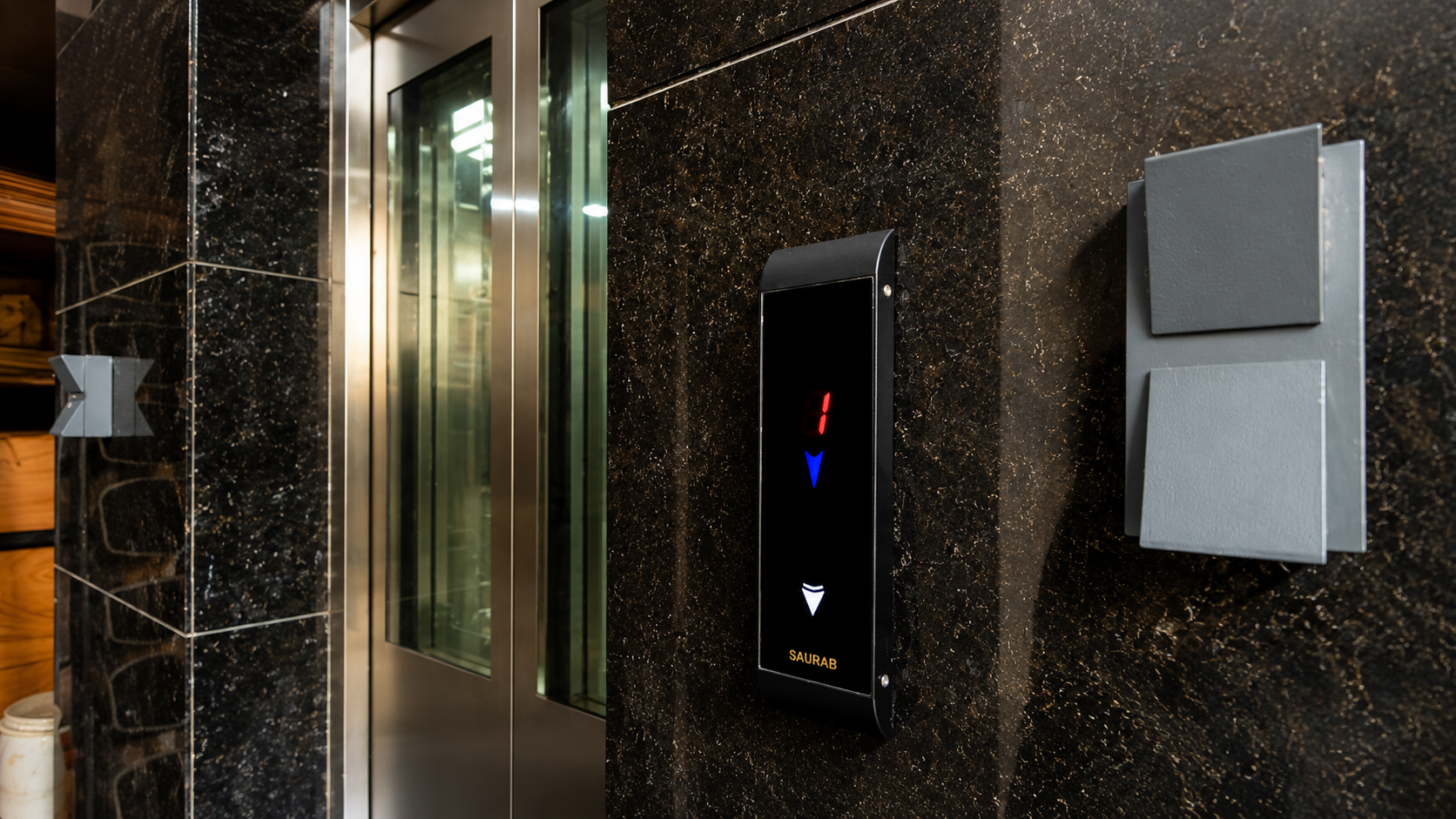 Saurab-branded elevator control panel